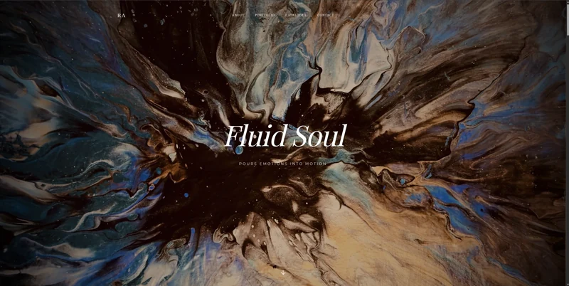 Artist homepage with abstract fluid artwork